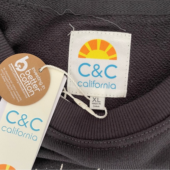 C&C CALIFORNIA Sweatshirt Sunrise Black Sand Gray Cotton Crew, Women’s XL - Picture 7 of 16